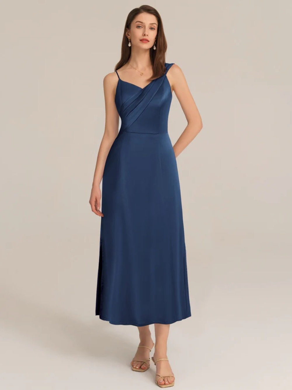 NWT Grace Karin Satin Side Slit Asymmetric Straps Dress Size 14